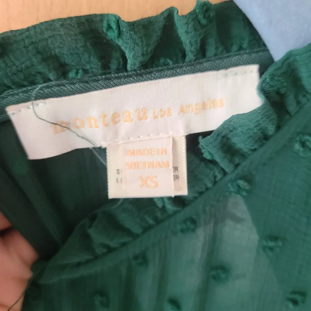 Monteau Deep Green Sleeveless Cottagecore Tiered Ruffle Prairie Midi Dress XS